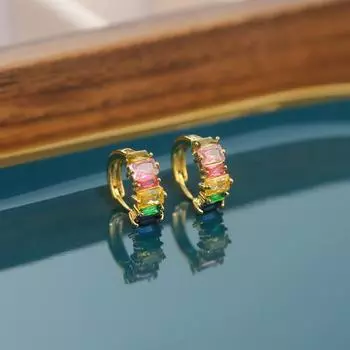 Серьги-гвоздики Серьги из цветного циркония Женские высококачественные легкие роскошные контрастные серьги 18K