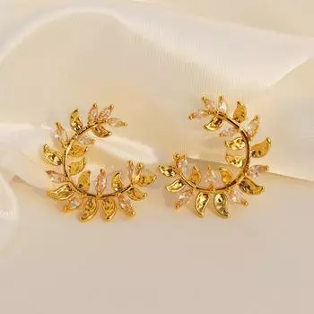 Серьги-гвоздики серии Plant с объемными абстрактными ветками и листьями, женские легкие роскошные темпераментные серьги с инкрустацией из циркония и пшеницы, пригородные серьги