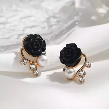 Серьги-гвоздики Шикарные сверкающие легкие женские серьги Простые серьги-гвоздики в форме розы Модные аксессуары чёрный
