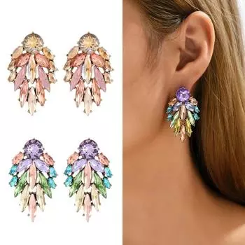 Серьги-гвоздики со стразами для женщин, винтажные геометрические украшения для ушей, аксессуары зелёный