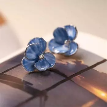 Серьги-гвоздики со стразами и цветами, милые серьги с пятью лепестками, модные серьги с 3D-лепестками для вечеринки красный