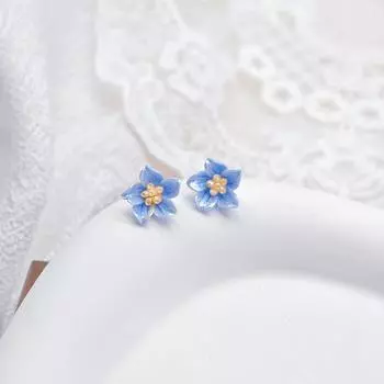 Серьги-гвоздики Summer Blue Camellia, женские, темпераментные, сладкие, изящные, маленькие серьги