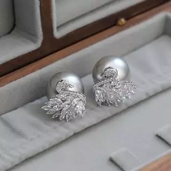 Серьги-гвоздики Swan с бриллиантами, цирконием и жемчугом, роскошные высококачественные серьги, серебряные иглы S925, модные персонализированные серьги для женщин 14k