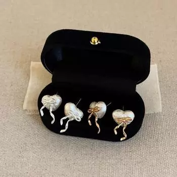 Серьги-гвоздики Sweet And Delicate Love из хлопка и жемчуга с бантиком, женские уникальные модные серьги для поездок на работу