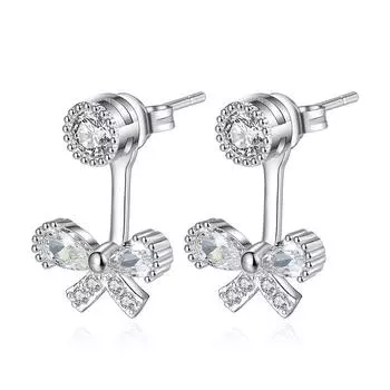 Серьги-гвоздики Sweet Bow с цирконами спереди и сзади, серьги, персонализированные серьги с бахромой для девочек, ювелирные изделия.
