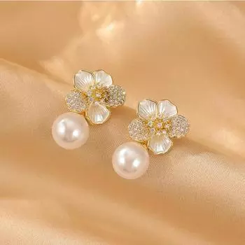 Серьги-гвоздики Sweet Dripping Oil Zircon Pearl Flower, легкие, роскошные, темпераментные, высокочувствительные серьги Mori Personality, универсальные серьги для женщин 18K