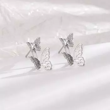 Серьги-гвоздики Темпераментные серьги-подвески для Полые серьги Маленькие свежие Теплые Гибкий размер Серьги-гвоздики с бабочками