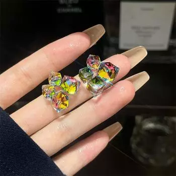Серьги-гвоздики Tide с разноцветными квадратными кристаллами, персонализированные серьги Niche Design, темпераментные серьги высокого класса