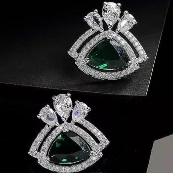 Серьги-гвоздики треугольной формы с американскими бриллиантами и родиевым покрытием, ювелирные изделия для женщин и девочек зелёный