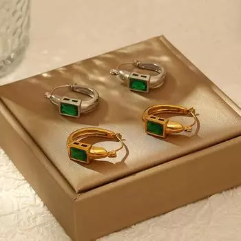 Серьги-гвоздики U-образной формы с блестящим квадратным кристаллом и цирконием, позолоченные 18 карат из нержавеющей стали, изысканные геометрические серьги