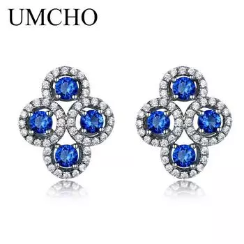 Серьги-гвоздики UMCHO для женщин, серьги-гвоздики с синим сапфиром и камнем, винтажные ювелирные изделия, новый подарок