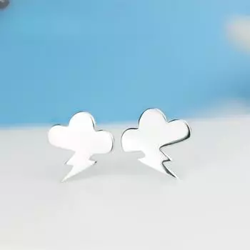 Серьги-гвоздики унисекс из стерлингового серебра S925 с молнией и облаком, универсальные, с серебристым украшением 925