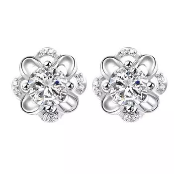 Серьги-гвоздики «Вечный цветок» Милые и симпатичные женские серьги-лепестки с микроинкрустацией из циркония Серьги-цветы в форме сердца для девушек Корейская версия