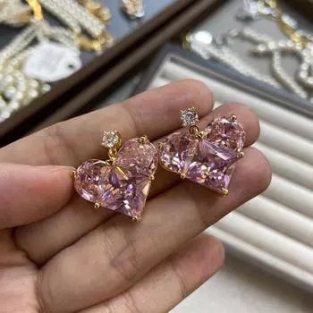 Серьги-гвоздики «Венецианская принцесса» розового цвета с любовью, женские позолоченные серьги-гвоздики «Морган» с розовым цирконием, супер яркий темперамент, простые серьги в форме персикового сердца