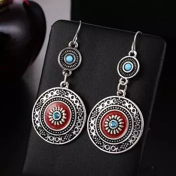 Серьги-гвоздики в богемном стиле, длинные этнические круглые серьги с цветочным узором, женские ювелирные изделия
