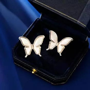Серьги-гвоздики в форме бабочек из натуральной ракушки цвета морского ушка, серебряные иглы 925 пробы, модные серьги класса люкс