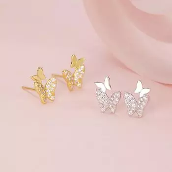 Серьги-гвоздики в форме бабочки из стерлингового серебра 925 пробы, женские модные легкие роскошные серьги, взрывные серьги с французским темпераментом, полные бриллиантов 925 Silver