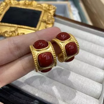 Серьги-гвоздики в форме буквы C из оникса, покрытые медью 18-каратные золотые серьги-гвоздики в стиле ретро, сохраняющие цвет, серебряные серьги-иглы.