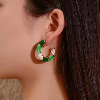 Серьги-гвоздики в форме буквы C с креативным цветным дизайном, модные металлические серьги-капли из бамбукового масла, персонализированные ювелирные изделия ADM зелёный