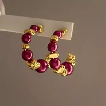 Серьги-гвоздики в форме буквы С, красные, винтажные красный