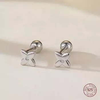 Серьги-гвоздики в форме цветка из стерлингового серебра 925 пробы для девочек, простые, новинка 2023 года, с мини-инкрустацией цирконием, офисные женские украшения для пирсинга, подвески