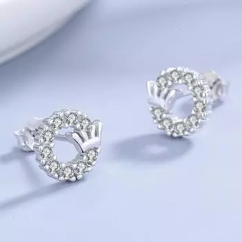 Серьги-гвоздики в форме короны из стерлингового серебра 925 пробы с геометрическим узором и бриллиантами для женщин в корейском стиле, свежие и стильные серьги-кольца 925