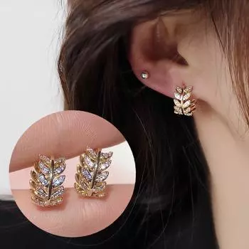 Серьги-гвоздики в форме листа с фианитом, маленькие серьги-кольца с цирконием, мини-тонкие круглые серьги, ювелирные изделия