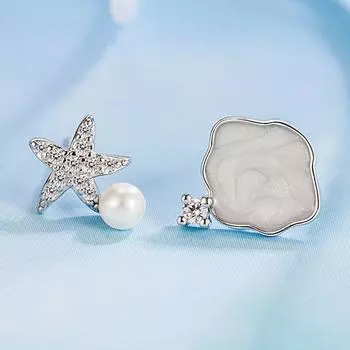 Серьги-гвоздики в форме морской звезды с имитацией перламутра для женщин, простые нишевые дизайнерские милые аксессуары