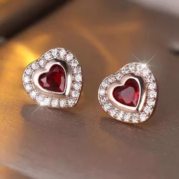 Серьги-гвоздики в форме сердца из розового золота для женщин, блестящие красные, зеленые, синие, циркониевые, маленькие, модные, ювелирные изделия, подарок на вечеринку зелёный/розового золота