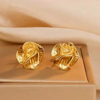 Серьги-гвоздики в форме сложенного цветка в стиле ретро, складные серьги необычной формы с индивидуальным дизайном золотой