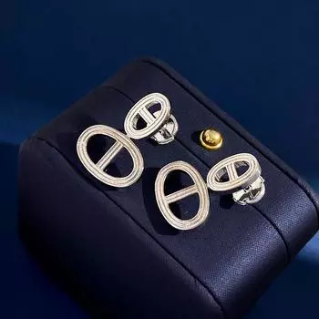 Серьги-гвоздики в форме свиного носа, беруши в форме летающей тарелки, овальные полые серьги, серьги с холодным ветром золотой