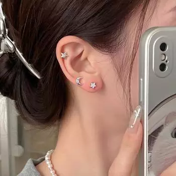 Серьги-гвоздики в форме звезд из стерлингового серебра 999 пробы, изысканные женские серьги-гвоздики в форме лунной кости, новые серьги для сна 999 silver