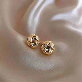 Серьги-гвоздики в минималистском стиле с закрученным узлом, однотонные украшения из сплава для ушей, украшения для женщин, повседневная одежда. золотой