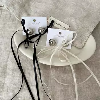 Серьги-гвоздики в стиле балета с металлическим шариком, лентой, бантом и бахромой, женские, нишевые, индивидуальные, модные, универсальные серьги