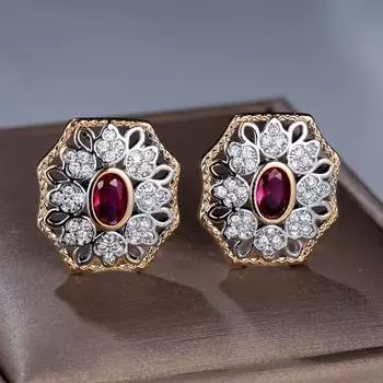 Серьги-гвоздики в стиле бохо с ажурным цветком для женщин, винтажные геометрические серьги из циркония, украшения для вечеринок, аксессуары, подарки розы красного/золотой