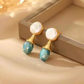 Серьги-гвоздики в стиле французского ретро-барокко с инкрустацией кристаллами, нежный темперамент, элегантные серьги в стиле ниши 18K