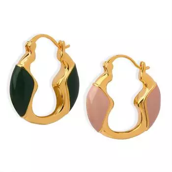 Серьги-гвоздики в стиле Гонконга с цветной глазурью, креативные, с полым U-образным ушным зажимом, трендовые, индивидуальные, геометрические