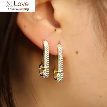 Серьги-гвоздики в стиле панк с золотыми булавками, геометрические серьги с блестками из циркония для женщин, стильные серьги-гвоздики, ювелирные изделия, подарки