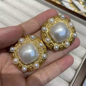 Серьги-гвоздики в стиле ретро с жемчугом, медные, позолоченные, сохраняющие цвет круглые серьги, модные украшения для ушей