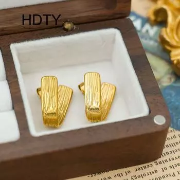 Серьги-гвоздики в стиле ретро с вертикальным узором, позолоченные титановой сталью 18-каратного золота, индивидуальный темперамент, простые и универсальные серьги золотой