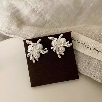 Серьги-гвоздики в стиле ретро с жемчугом и фейерверком в гонконгском стиле, женские, нежные, элегантные, индивидуальные, модные, универсальные серьги