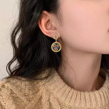 Серьги-гвоздики в стиле ретро с масляной живописью в стиле Гонконга, женские, легкие, роскошные, чувственные, изысканные, умные, модные, темпераментные, универсальные серьги