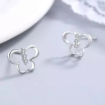 Серьги-гвоздики в виде бабочек из стерлингового серебра S925, маленькие и простые противоаллергенные серьги, серьги в корейском стиле 925 белый