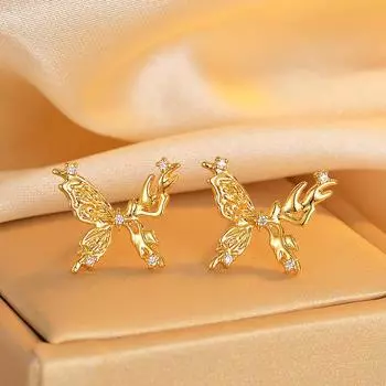 Серьги-гвоздики в виде бабочки French Sweet Wind, женские серьги-гвоздики из циркония, универсальный дизайн, модные серьги высокого класса золотой