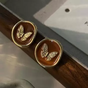 Серьги-гвоздики в виде бабочки, геометрический дизайн Майяра, нишевые серьги, французские ретро-серьги с капельной глазурью для женщин