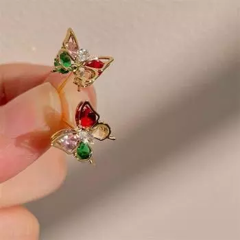 Серьги-гвоздики в виде бабочки из циркония Xiaohongshu, женские летние темпераментные серьги с бахромой, маленькие ароматные изысканные серьги высокого класса