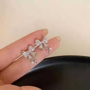 Серьги-гвоздики в виде банта для женщин Ins Gentle Flash Diamond Earrings Earrings
