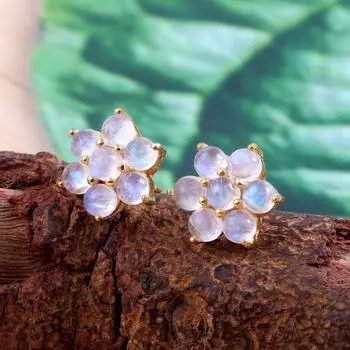 Серьги-гвоздики в виде цветка радуги белого цвета из стерлингового серебра 925 пробы с лунным камнем, свадебные серьги-гвоздики, минималистичные ювелирные изделия в стиле бохо, подарки белый