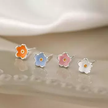 Серьги-гвоздики в виде цветка Женственность Sweet Mori Контрастные цвета Маленькие серьги-цветы Маленькие Tide Ins Повседневные украшения для поездок на работу