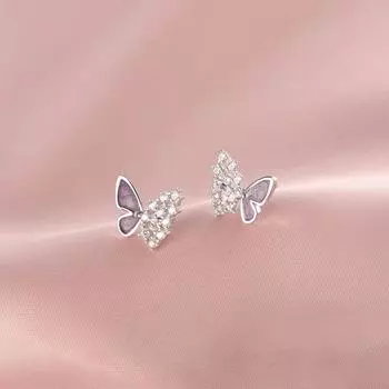 Серьги-гвоздики в виде фиолетовых бабочек, женские, легкие, роскошные, темпераментные, асимметричные, маленькие серьги-бабочки, повседневные, простые, из циркония